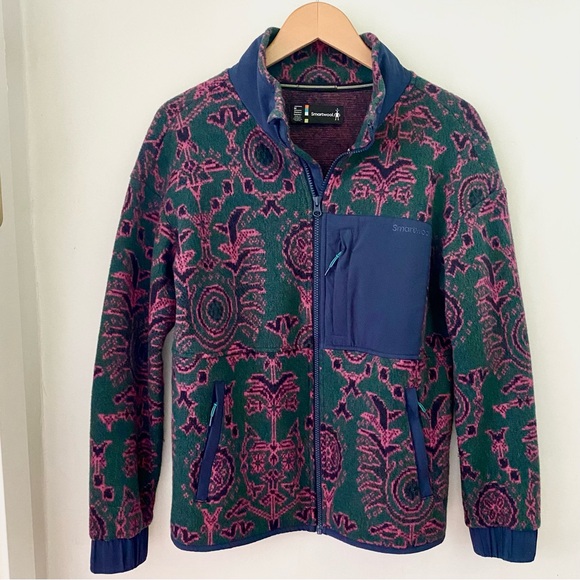 SMARTWOOL Hudson Trail Fleece Jacket Full Zip Emerald Brocade Size Medium - Picture 1 of 8